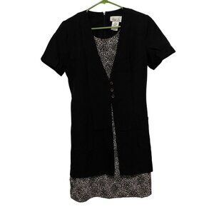 Vintage 90s Lisa Jo Career Dress Size 9/10 Black Animal Print Office Wear Church